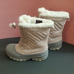 Kids Pink Insulated Winter Boots with Faux Fur Lining
